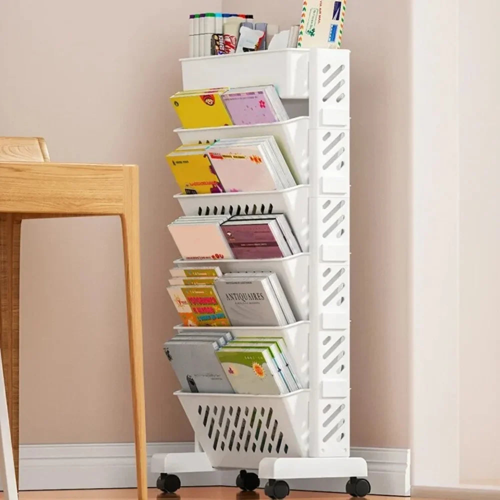 Floor Mounted Movable Bookshelf Table Side Bookcase 5 Layers Magazine Rack Bookshelf Holders Shelf Classroom Desk Storage Rack