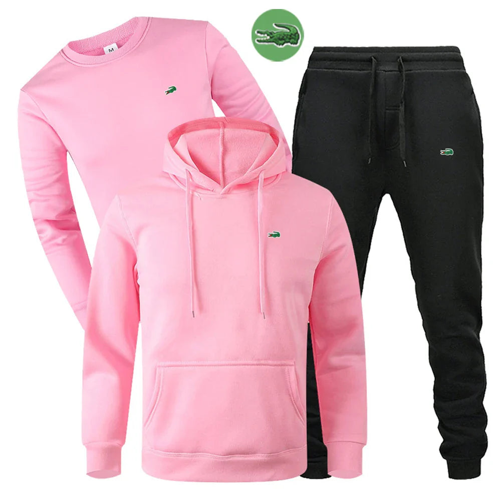 High quality embroidered hooded sweatshirt pants suit casual sports training clothes men's three-piece set