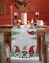 Christmas Snow Tree Gnomes Linen Table Runners Dresser Scarves Table Decor Winter Xmas Dining Table Runners Navidad Decorations