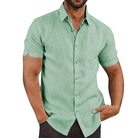 Summer Cotton Linen Shirts for Men Casual Short Sleeved Shirts Blouses Solid Turn-Down Collar Formal Beach Shirts Male Clothing