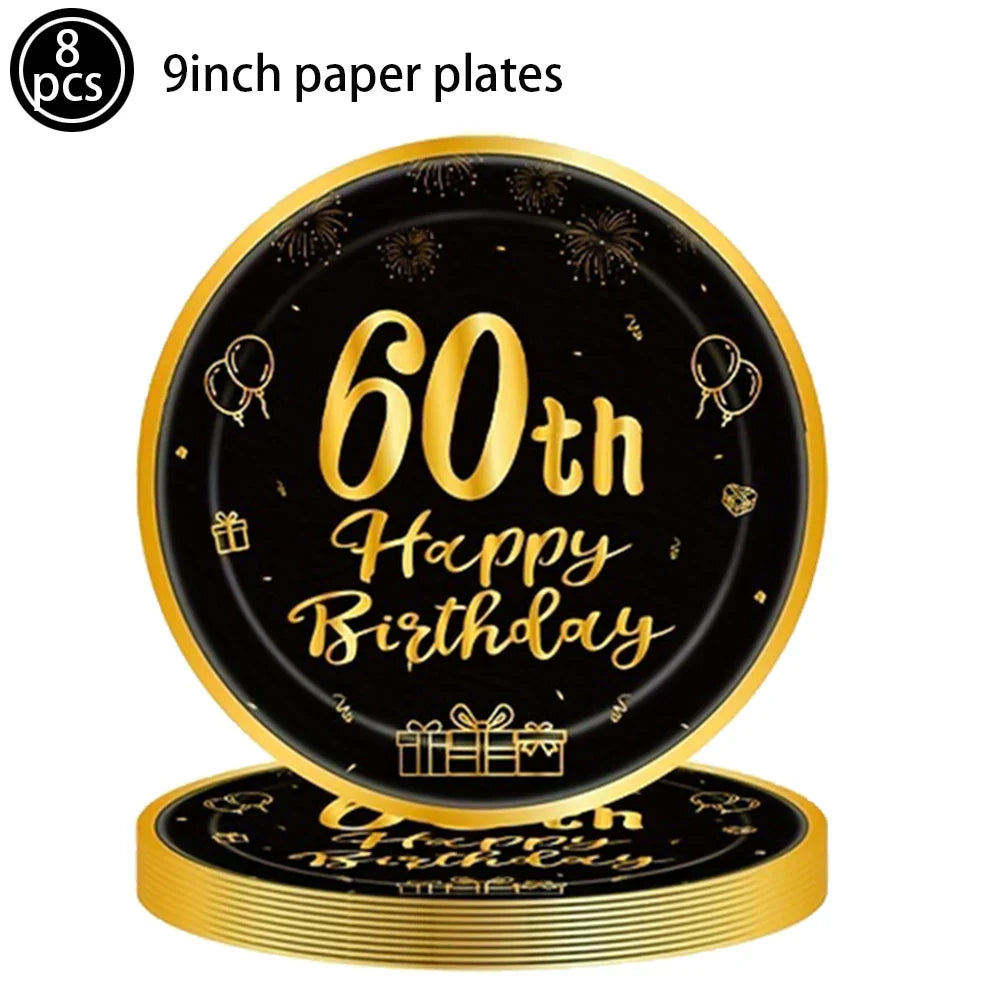 Men Women Birthday Disposable Tableware Party Decor 30 40 50 60 Years Anniversary Party Adult Happy Birthday Party Supplies