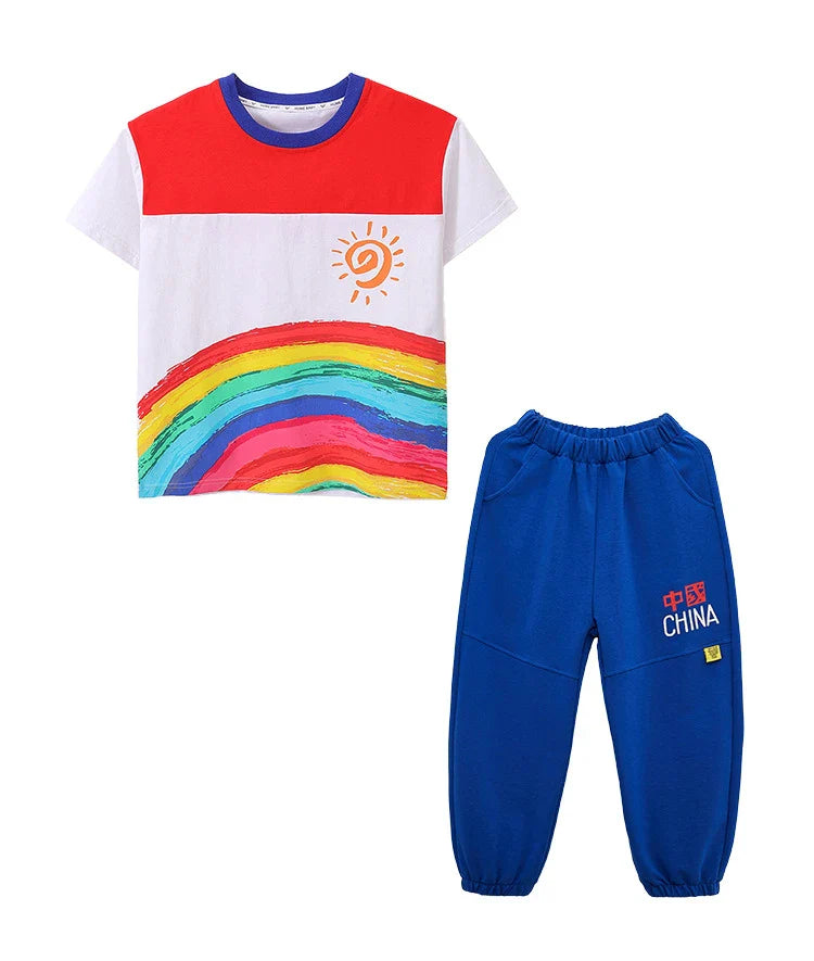 Kids Hip Hop Rainbow Striped Top Street Dance Skirts Boys Sweatshirt Joggers Pants Jazz Clothes Sets Children Girls Streetwear