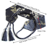 Japanese Retro Tassel Kimono Belt Women Wide Corset Cummerbunds Fashion Floral Printed Yukata Sash Tie Ethnic Style Dress Belt