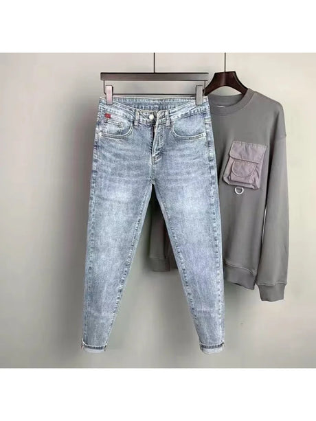 Fashion Designer Men Jeans Retro Stretch Slim Fit Painted Ripped Jeans Men Korean Style Vintage Casual Denim Pants streetwear