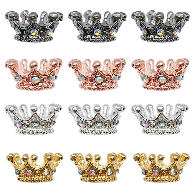 10PCS 4 Colors Rhinestone Insert Big Hole Crown Bead Loose Spacer For Jewelry Making DIY Bracelet Accessories Wholesale Supplies