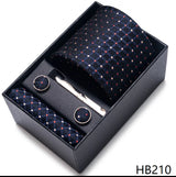 Luxurious Dropshipping 8 cm Birthday Gift Silk Tie Hanky Pocket Squares Cufflink Set Tie Clip Necktie Box Geometric