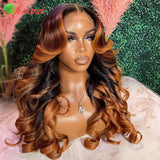 Ombre Ginger Brown Colored 13x6 HD Transparent Lace Frontal Wig Wave Pre-Plucked 12A Grade Lace Closure Human Hair Wig For Women