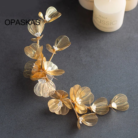 Bride Headbands Tiaras For Women Golden Pearl Flower Hairbands Engagement Prom Headpiece Wedding Hair Accessories Noiva Jewelry