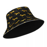 Dachshund Bucket Hat Black and Gold Dog Hawaii Fun Reflective Fisherman Hats Printed Double-sided Wear Sun Hat