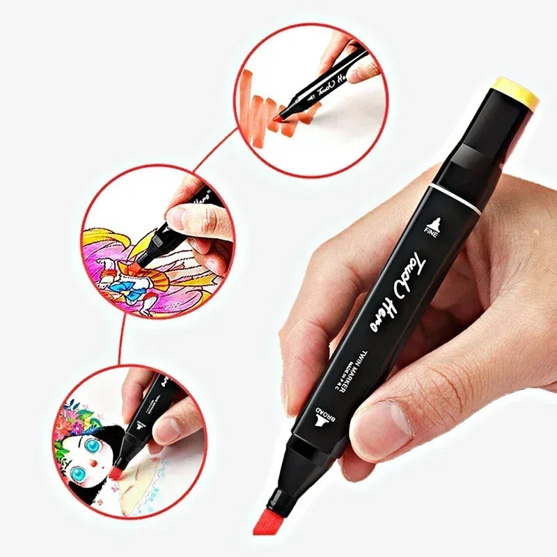 168 Color Marker Pen Set Manga Double-Headed Comic Highlighter Art Painting Drawing Sketch Graffiti Watercolor Stationery