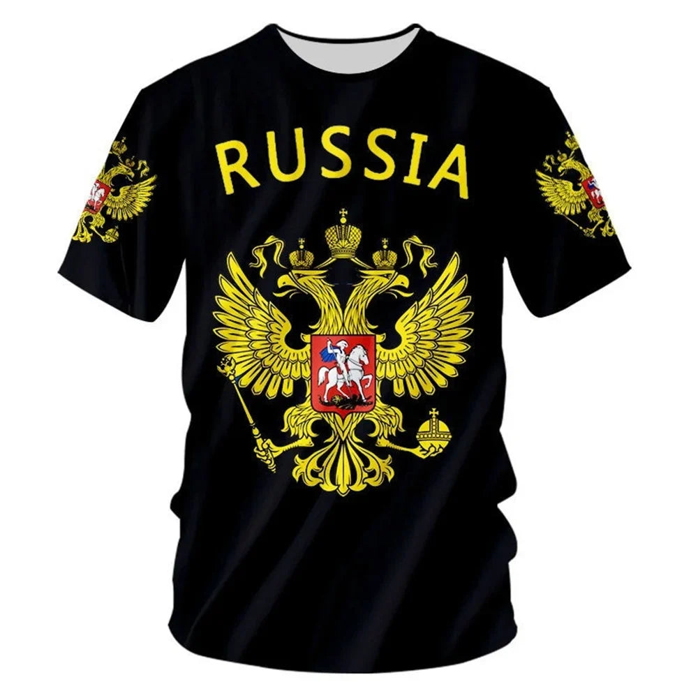 Russia Men's T-shirts Casual Loose Round Neck Russian Flag Short Sleeved Tops Tees Men's Clothing Oversized T-shirt Streetwear