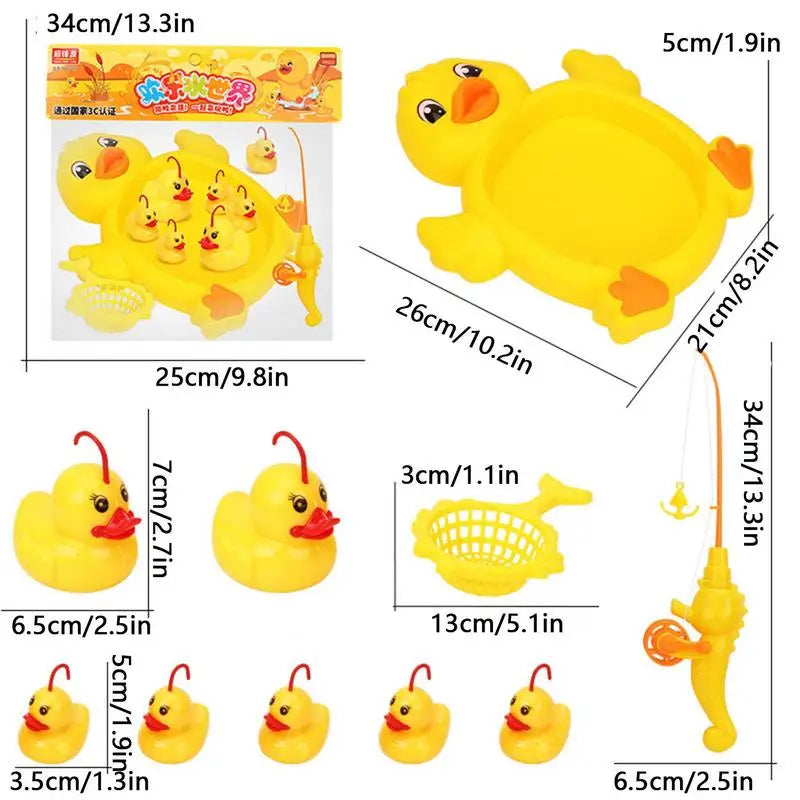 9Pcs/Set Mini Floating Duck Fishing Bath Toy Set Of 1 Fishing Pole And 7 Rubber Ducks for Children Outdoor Pool Shower Toy Gift