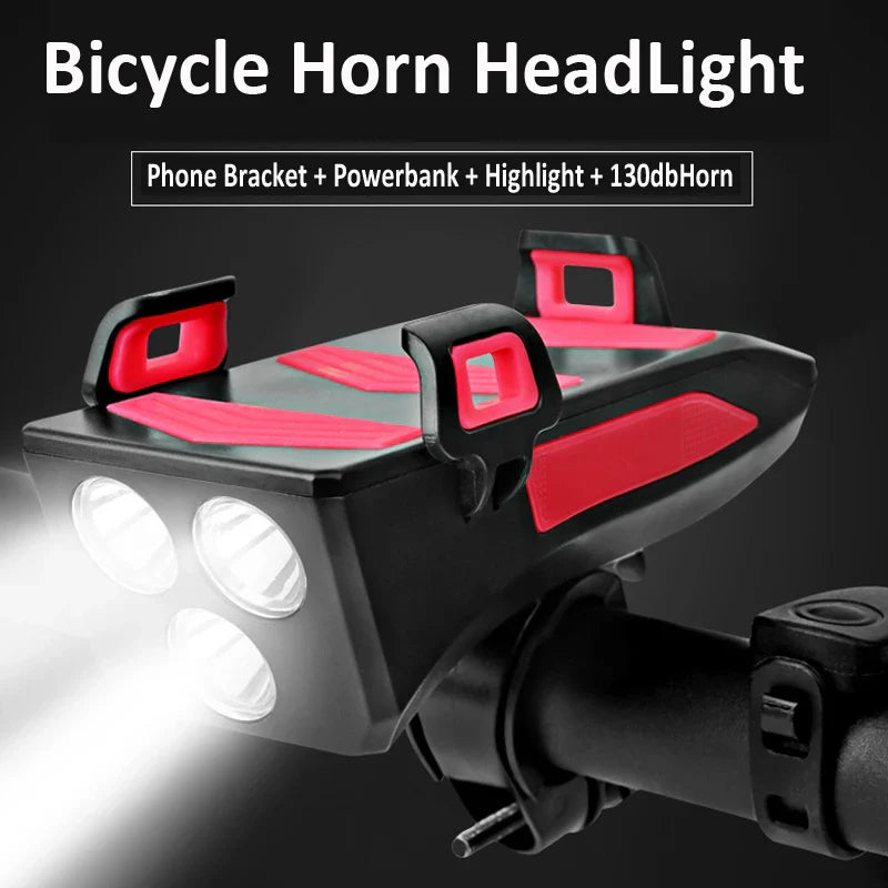 Bicycle Lights 4 in 1 USB Charging LED Cycling Lights Front Lamp Headlight Flashlight Bike Light Phone Holder Bike Light Lantern