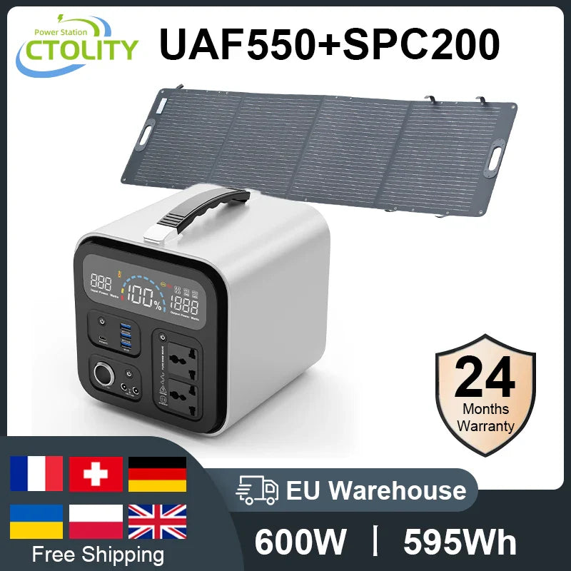 600W Lifepo4 Portable Power Station 595Wh (Peak 1100W) 220V Solar Generator External Battery Camping Car Home Outdoor Emergency