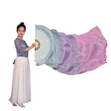 Professional Bellydance Silk Veils Light Weight 100% Silk Fan Hand Paint Colorful Dancer Performance Props Extra Long Flowy 1.8m