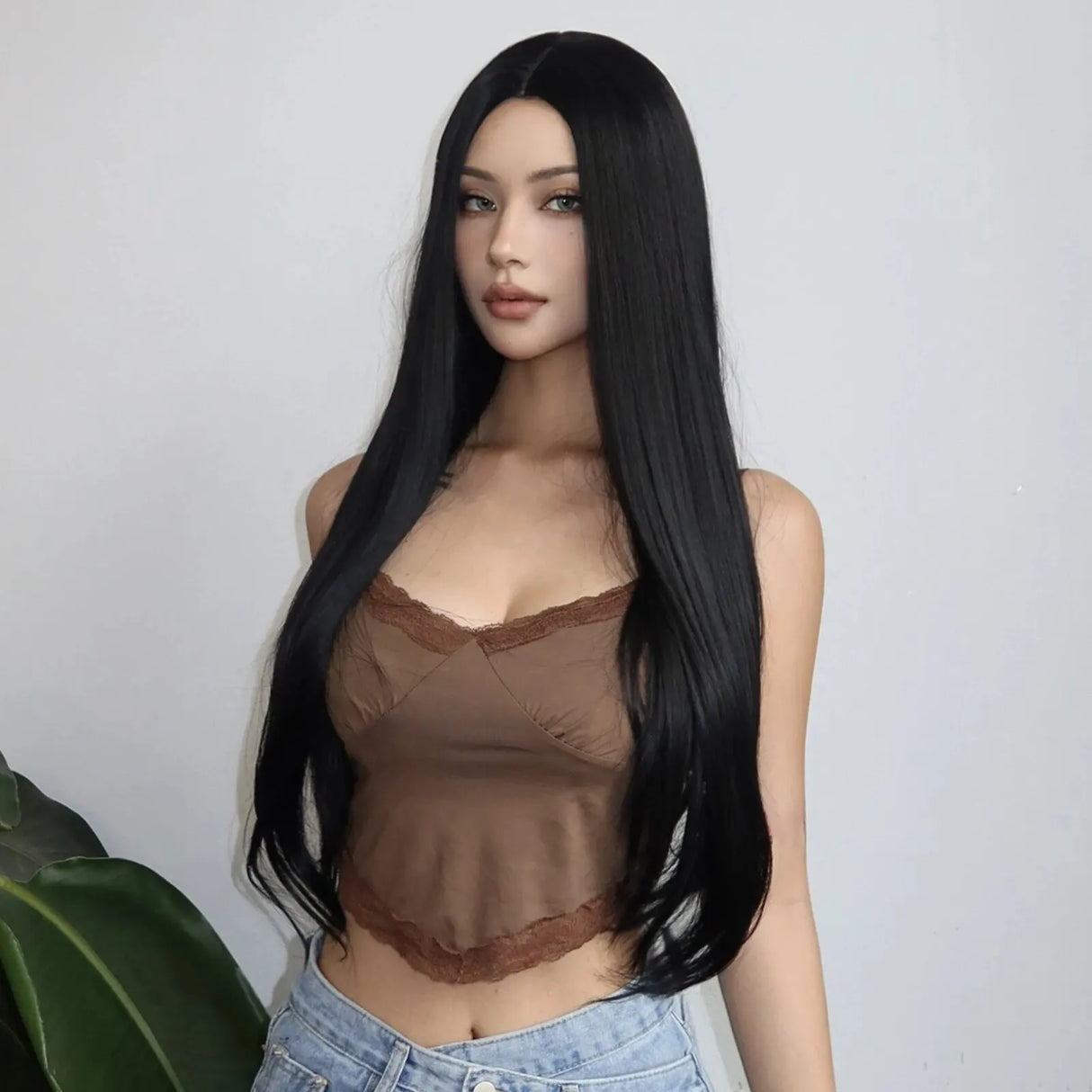 Natural Black Long Straight Synthetic Women Wigs Middle Part for Women Afro Daily Cosplay Party Heat Resistant Fiber Wig