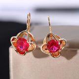 Exquisite Women Gold Plated Red  Dangle Earrings for Princess Party Wedding Engagement Christmas Jewelry