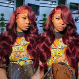 30 Inch 99j Burgundy Body Wave Lace Front Human Hair Wig Colored Glueless Hair Wigs For Women Red 13x4 13x6 Hd Lace Frontal Wig