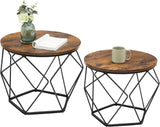 VASAGLE Small Coffee Table Set of 2, Round Coffee Table with Steel Frame, Side End Table for Living Room, Bedroom, Office, Rusti