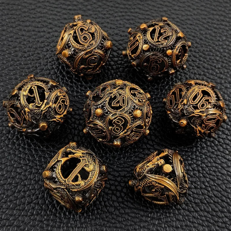 7PCS/SET DND Metal Dice Set Three-dimensional Flying Dragon 3D Metal Dice D&D Hollow Metal Dice Set DnD RPG Polyhedral Games