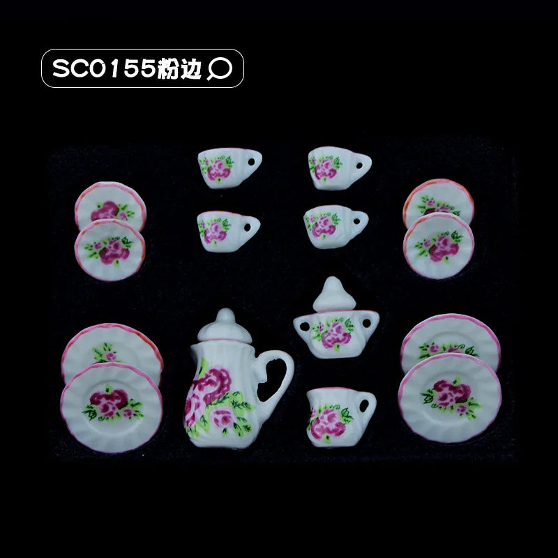 Adollya 1/6 1/4 1/3 BJD Doll House Accessories Mini Desk Top China Tea Cup Bottle Tableware Set for Dolls Toys for Children Gift