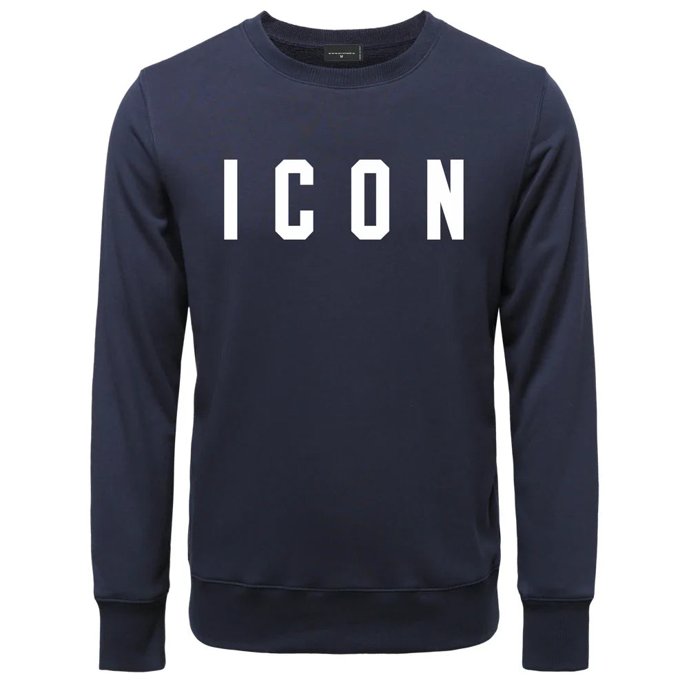 New ICON Men's Cotton Premium Round Neck Printed Letter Sweatshirt Classic Men / Women Round Neck Sweatshirt ICON Men's Hoodie