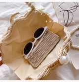 Shell rattan straw woven diagonal cross small bag, cute fairy change, mobile phone, fashionable woven beach bag