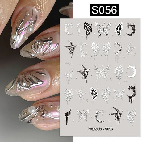 3D Silver Frame Nail Sticker Silver Bronzing Stripe Lines Sliders For Nails Tribal Pattern Decals Marble Blooming Nail Tattoos