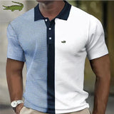 embroidery men's POLO Spring and Autumn short sleeve shirt new small plaid mixed cotton men's zipper lapel T-shirt men's casual