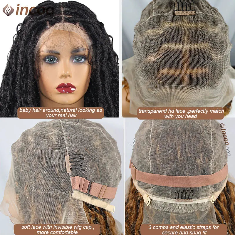 32 Inch Boho Full Lace Front Wig Knotless Box Braided Wig With Baby Hair Natural Looking Synthetic Twisted Braided Wig For Women