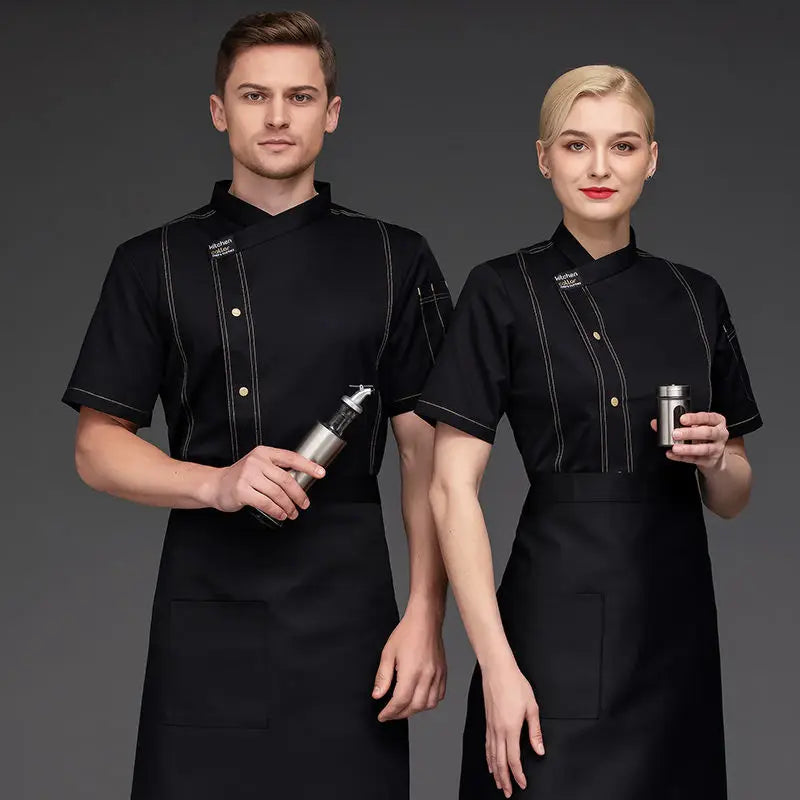 High End Unisex Pizza Chef Uniform Restaurant Work Shirt Kitchen Baker Jacket  Apron Set Cook Work Wear Women Waiter Clothes