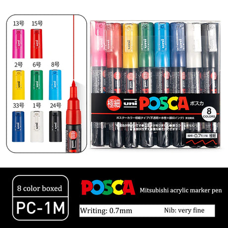 UNI Posca Markers marcadores PC-1/3/5M Acrylic Permanent Graffiti Pen Art Supplies For Rock Metal Leather Ceramic Glass Plastic