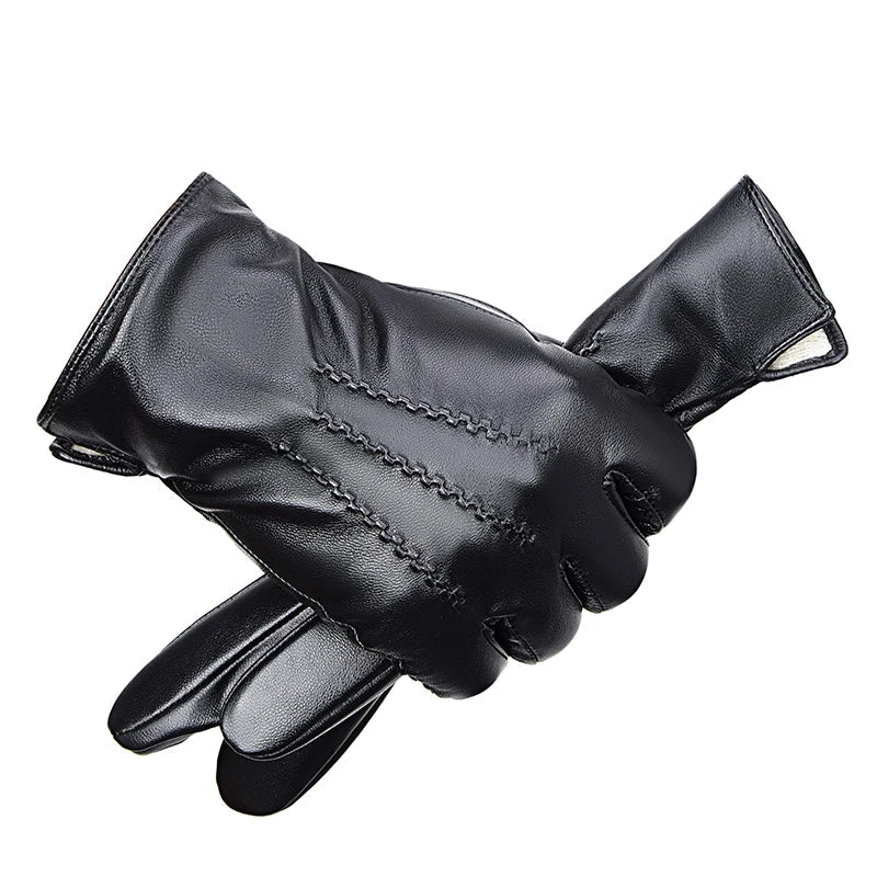 BISON DENIM Men Sheepskin Gloves Genuine Leather Thermal Warm Touchscreen Mittens Winter Ultralight Windproof Gloves For Driving