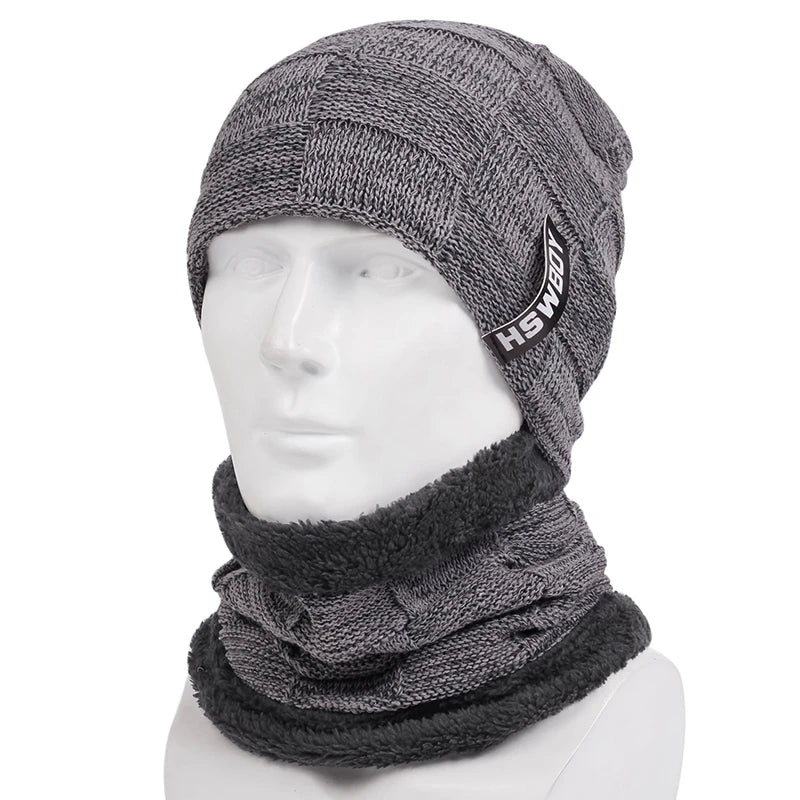 Winter Beanie Hats Scarf Set Warm Knit Hat Skull Cap Neck Warmer with Thick Fleece Lined Winter Hat and Scarf for Men Women