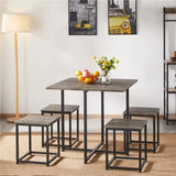 5Pcs Dining Set with Industrial Square Table and 4 Backless Chairs, Dining Room set