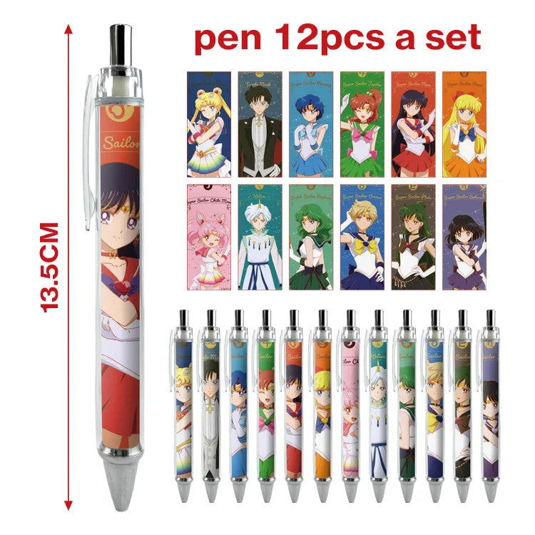 12pcs Anime Figure Sailor Moon Kawaii Cartoon Peripheral Ballpoint Pen Animation Derivatives Student Stationery Festival Gift