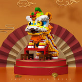 Chinese Lion Dance Building Blocks Mascot Assemble Small Particle Model Bricks Children's Puzzle Toy Creative Christmas's Gifts