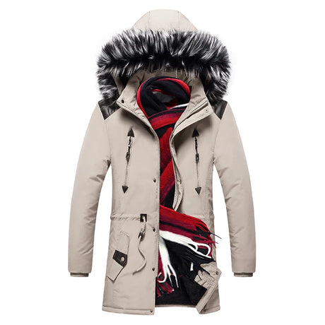 2023 Mens Winter New Windproof Warm Thick Fleece Long Parka Jacket Mens Outwear Fashion Casual Fur Collar Outdoor Hooded Parkas