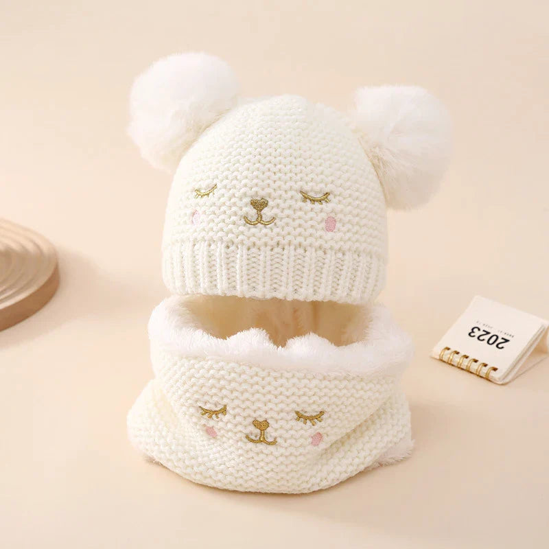 Suefunskry Baby Girl Winter Warm Beanie Hat Soft Knitted Skull Cap and Fleece Lined Scarf Set Costume Accessories