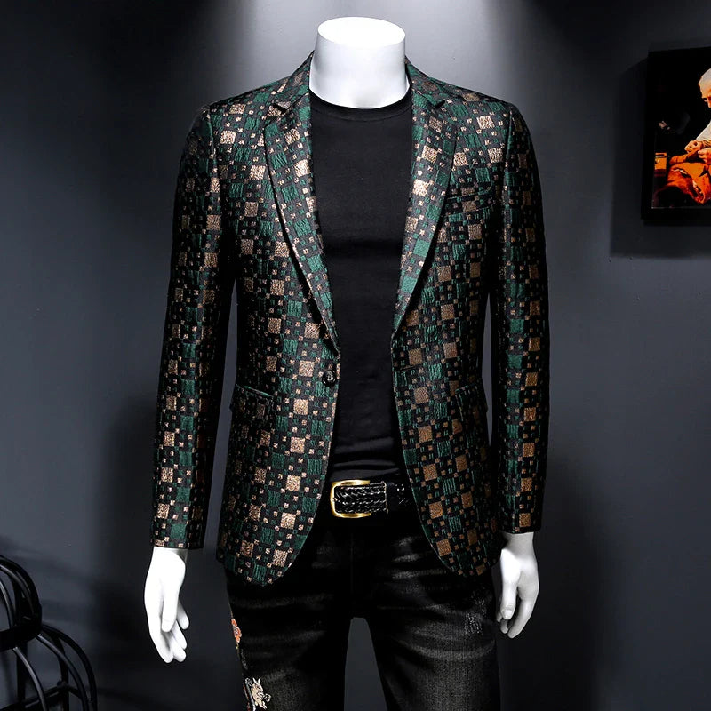 2022 Brand Men Blazer Personality Wild Men's Suit Jacket High Quality Fashion Plaid Print Slim Fit Warm Blazer Coat Male 5XL 6XL