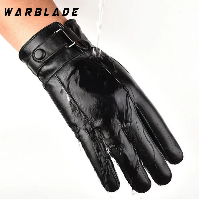 2024 New Winter Gloves Men Women Black PU Leather Cashmere Warm Driving Gloves Mittens Touch Screen Waterproof Tactical Gloves