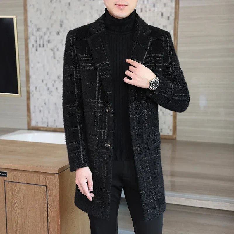 2023 High-end Feel Men Fashion Handsome All Woolen Coat Suit Collar Long Trench Coat Woolen Coat Thick Casual  Winter Jacket Men