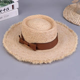 Wide Brim Sun Hats Fashion Flat Top Bowknot Panama Cap Floppy UV Protection Straw Hats Women