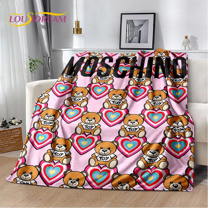 HD Cartoon Moschino Toy Bear 3D Blanket,Soft Throw Blanket for Home Bedroom Bed Sofa Picnic Travel Office Rest Cover Blanket Kid