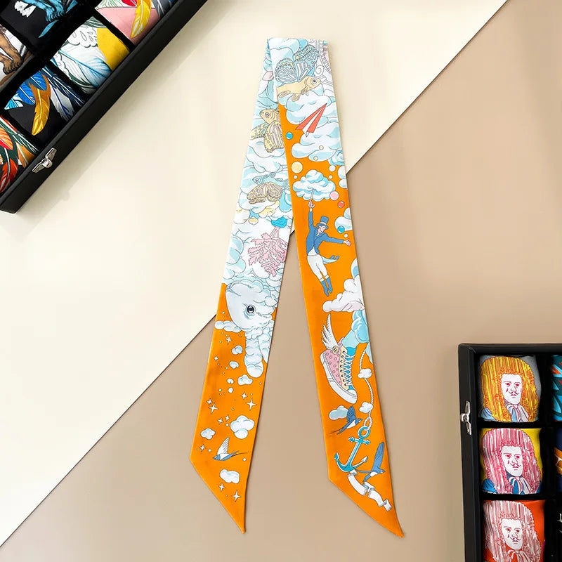 100% Silk Heavy silk Scarf Small fragrance style Long thin narrow tie bag Ribbon decorative streamers neck tie headband gift