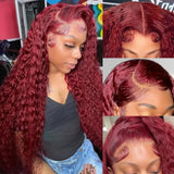 99J Burgundy HD Lace Front Wig Human Hair 13X4 Deep Wave Curly Red Colored Lace Frontal Human Hair Wigs for Women Lace Front Wig