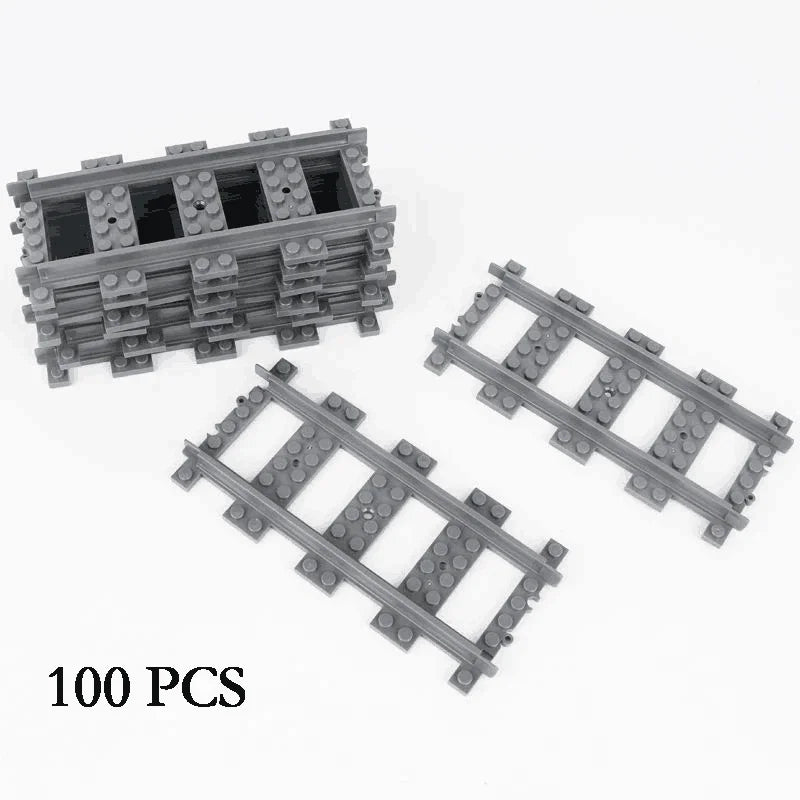 City Train Track Building Block Set 100PCS Soft Straight Curve Flexible Switch Railway Tracks Rails DIY Toys For Boys