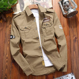 Men's Shirts Military Casual Shirt Cotton Khaki Retro Slim Fit Army Pocket Long Sleeve Vintage Jacket Streetwear Drop Shipping