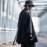 2023 Ribbon Hip Hop Punk Techwear Kimono Oversized Shirts Mens Japan Style Harajuku Casual Cargo Shirt Cloak