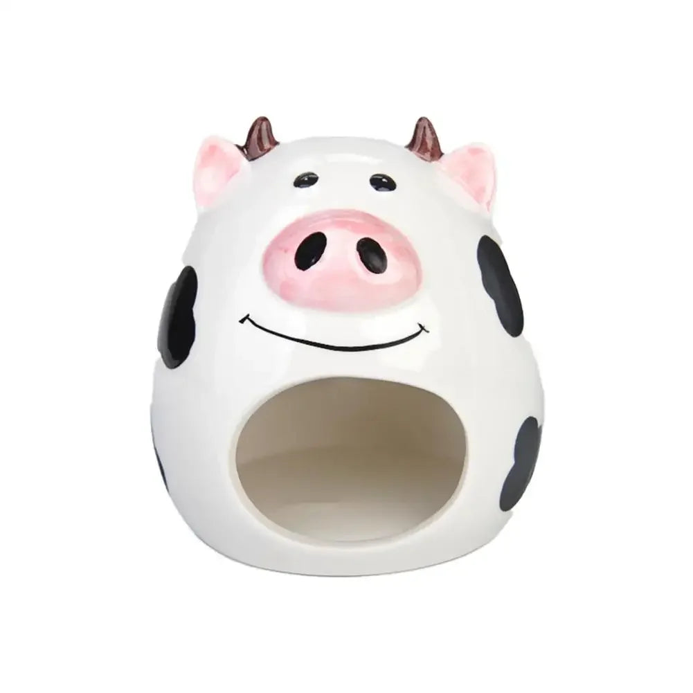 Summer Cooling Ceramic Nest Cartoon Cow Mini Pet Bed For Hamster Golden Bear Rats Guniea Pig  Small Animals Habitat Cage House